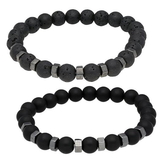 Armband-Set Herren — Lava & Achat mit Zwischenperlen
