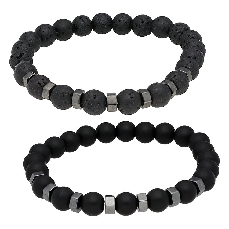Armband-Set Herren — Lava & Achat mit Zwischenperlen