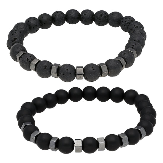 Armband-Set Herren — Lava & Achat mit Zwischenperlen
