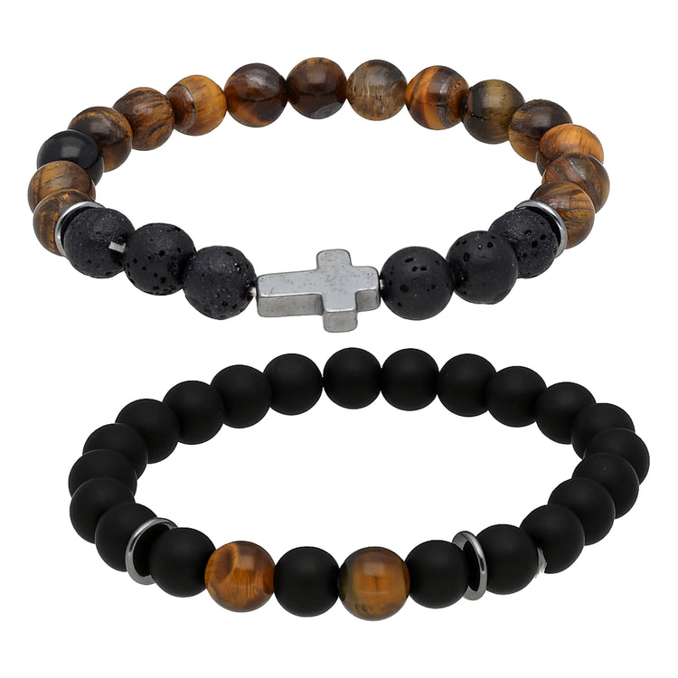 Armband-Set Herren — Lava, Achat & Tigerauge