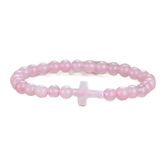 Edelstein-Armband mit Steinkreuz — Rosenquarz