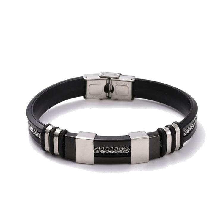 Silikon-Armband mit Edelstahl-Röhren — Schwarz-Metallgrau