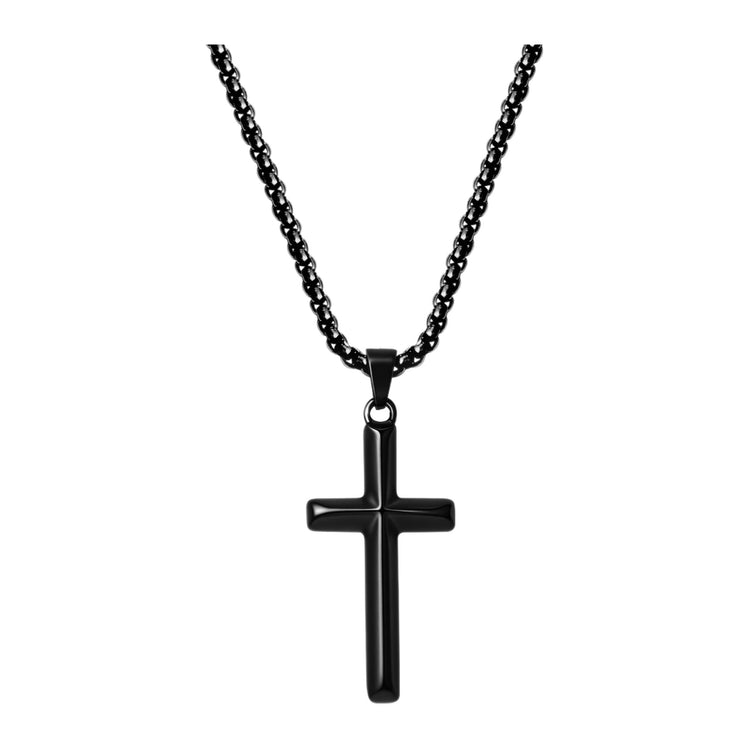 Kreuz-Anhänger klassisch 45 mm — Edelstahl, Kette 55 cm – Schwarz