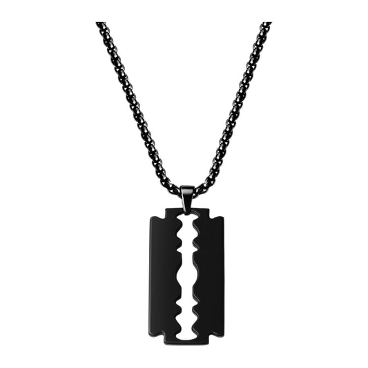 Rasierklingen-Anhänger — Edelstahl, Kette 55 cm – Schwarz