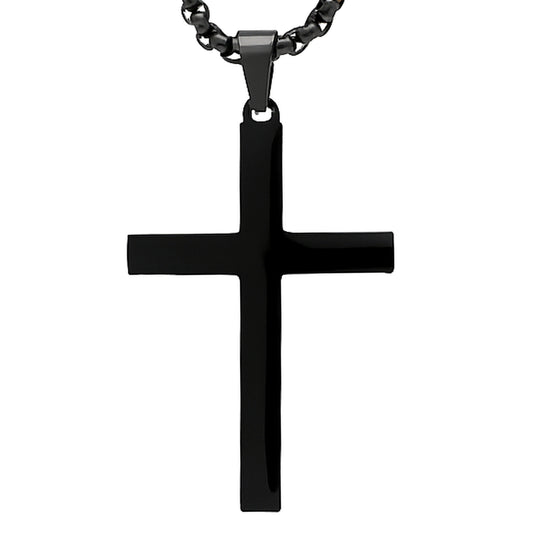 Kreuz-Anhänger flach poliert, 44,5 × 27,6 mm — Schwarz