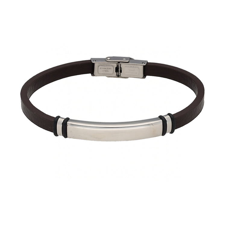 Herren-Armband Kunstleder mit Edelstahl-Platte — Silberfarben