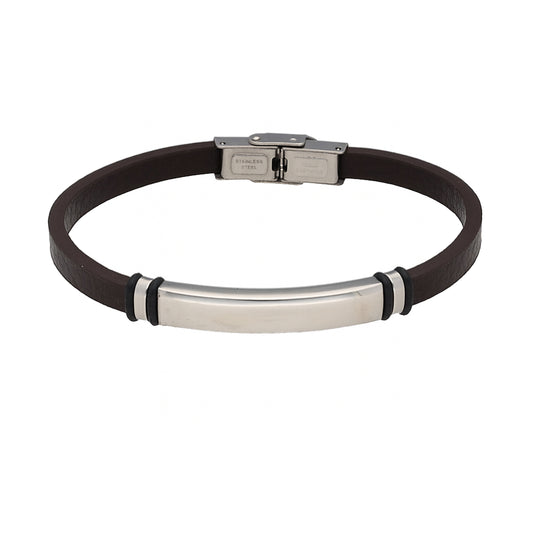 Herren-Armband Kunstleder mit Edelstahl-Platte — Silberfarben