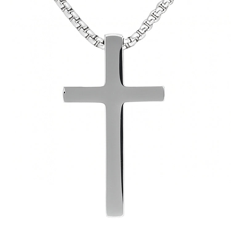 Kreuz-Anhänger flach poliert, 44,5 × 27,6 mm — Stahlfarben