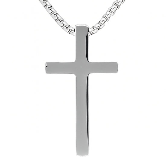 Kreuz-Anhänger flach poliert, 44,5 × 27,6 mm — Stahlfarben