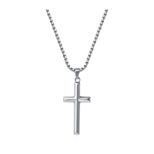 Kreuz-Anhänger klassisch 45 mm — Edelstahl, Kette 55 cm – Stahlfarben