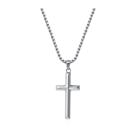 Kreuz-Anhänger klassisch 45 mm — Edelstahl, Kette 55 cm – Stahlfarben