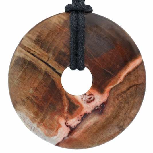 Versteinertes Holz Donut | 40 mm Anhänger + Baumwollband