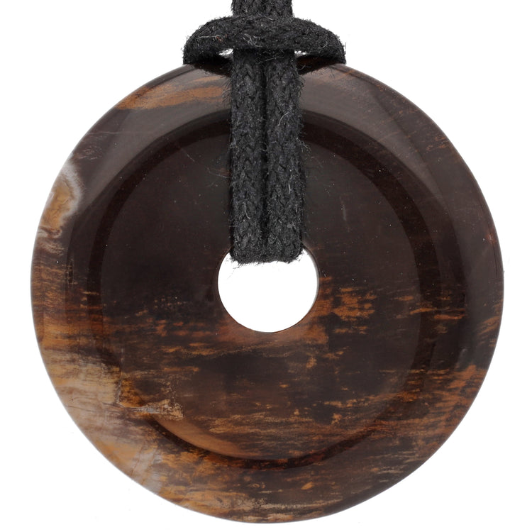 Versteinertes Holz Donut | 30 mm Anhänger + Baumwollband