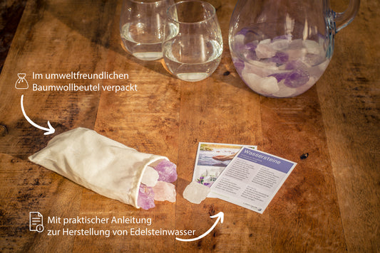 Wassersteine Premium Grundmischung | Bergkristall + Rosenquarz + Amethyst