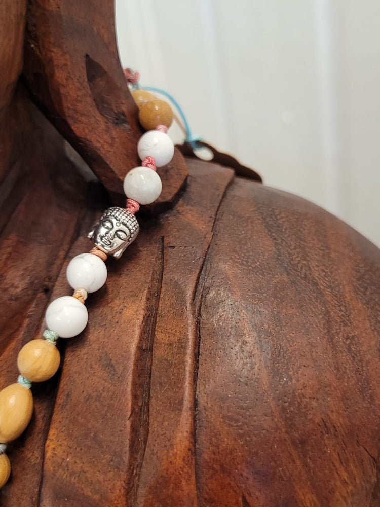 108-Perlen Mala aus Magnesit und Olivenholz – Handgefertigte Gebetskette für innere Ruhe, Achtsamkeit und Erdung
