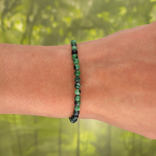 Zoisit mit Rubin Mini-Kugelarmband | 4 mm