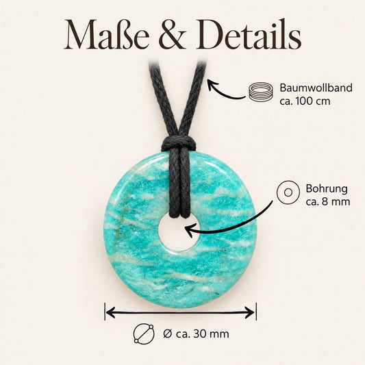 Amazonit Donut | 30 mm Anhänger + Baumwollband – Maße & Details