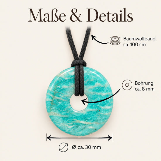 Amazonit Donut | 30 mm Anhänger + Baumwollband – Maße & Details