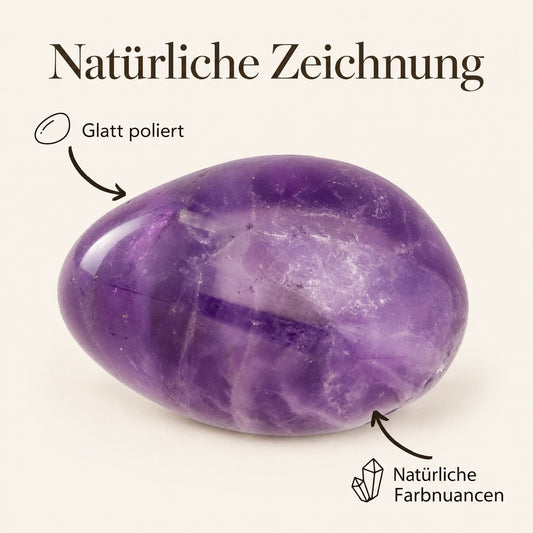 Amethyst Trommelstein in Nahaufnahme – glatt poliert, natürliche Farbnuancen