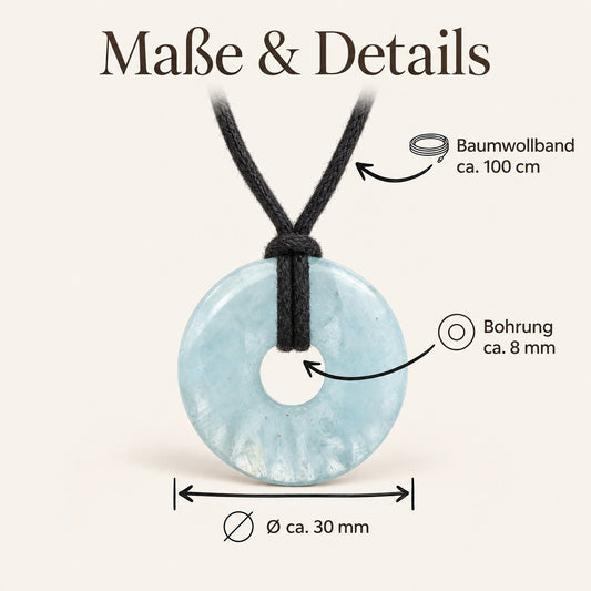 Aquamarin Donut | 30 mm Anhänger + Baumwollband – Maße & Details