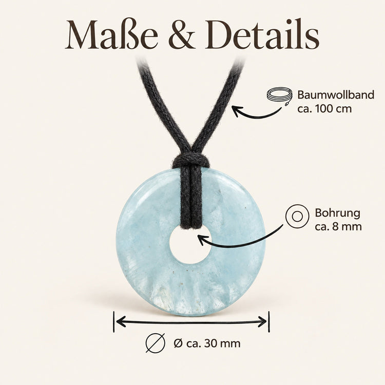 Aquamarin Donut | 30 mm Anhänger + Baumwollband – Maße & Details