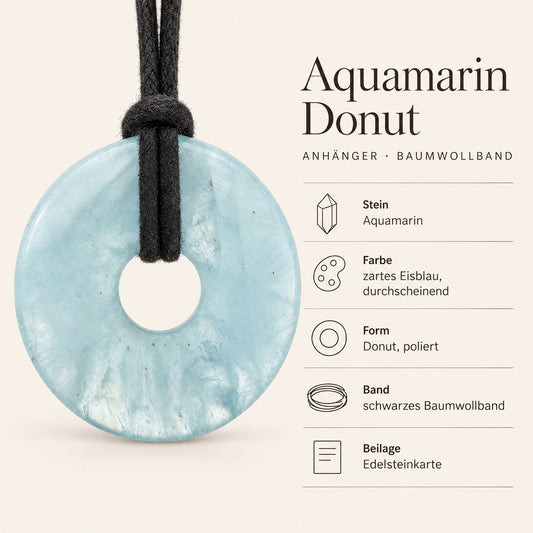 Aquamarin Donut | 30 mm Anhänger + Baumwollband – Steckbrief