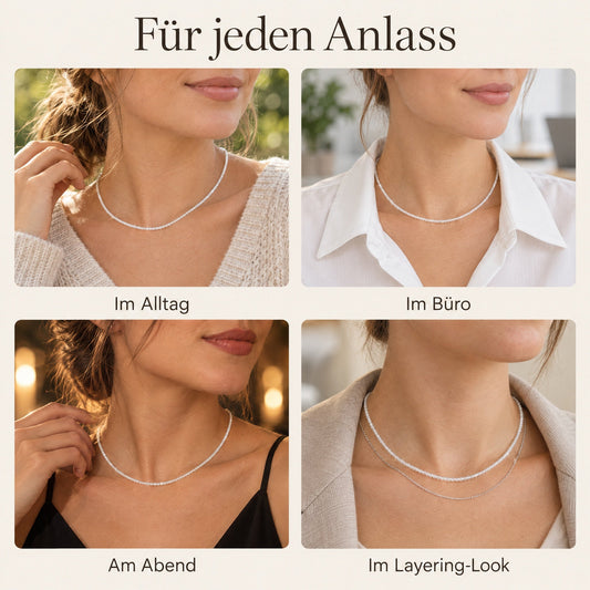 Bergkristall 2 mm Perlenkette facettiert | 45 cm + Silberverschluss – getragen – für jeden Anlass