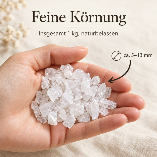 Bergkristall Granulat, grob 5-13 mm | 1000 Gramm – Größe in der Hand