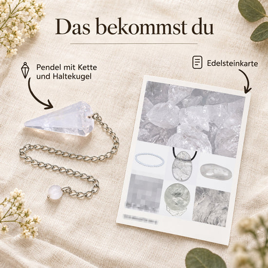 Bergkristall Pendel, facettiert + Haltekugel – Lieferumfang