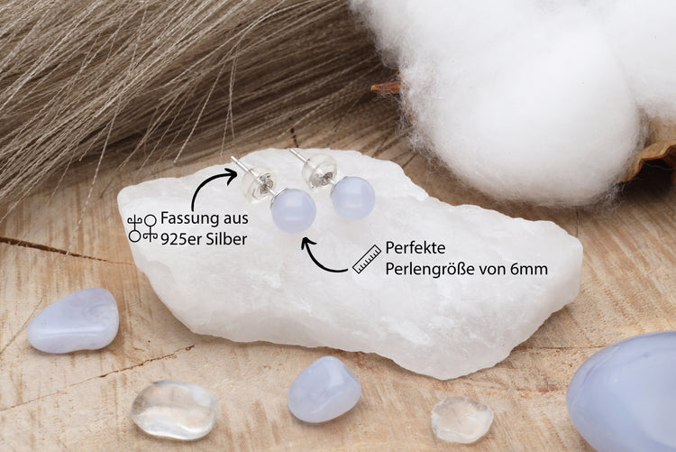 Chalcedon, blau Ohrstecker 6 mm | 925er Silber