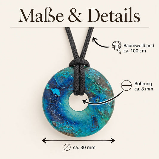 Chrysokoll Donut | 30 mm Anhänger + Baumwollband – Maße & Details