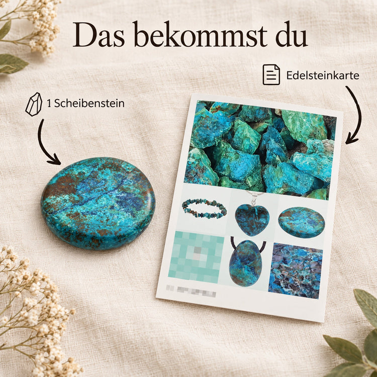 Chrysokoll Scheibenstein | Handschmeichler Taschenstein – Lieferumfang