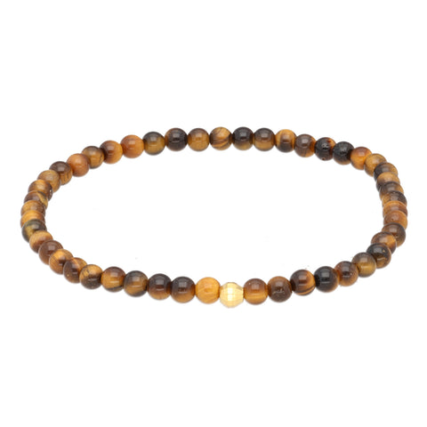 Tigerauge Armband mit goldfarbener 925er Silberperle