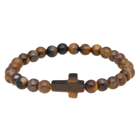 Tigerauge Armband mit Steinkreuz | 6 mm
