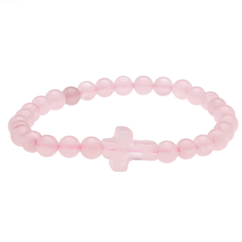 Rosenquarz Armband mit Steinkreuz | 6 mm