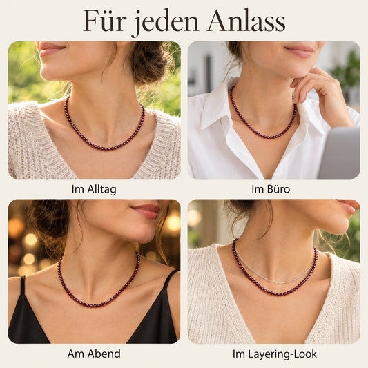 Granat Kugelkette | Ø 4mm mit Silber Verschluss | 45cm – getragen – für jeden Anlass