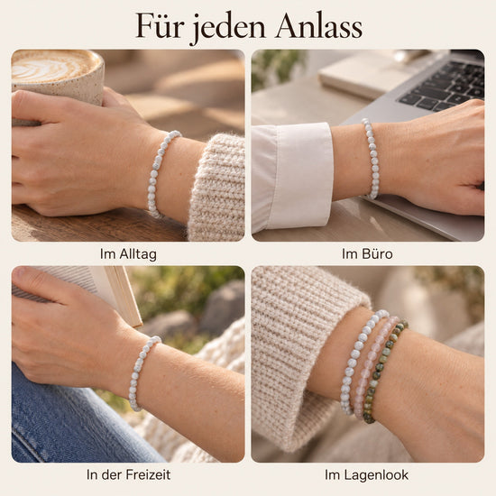 Magnesit Mini-Kugelarmband | 4 mm – getragen – für jeden Anlass