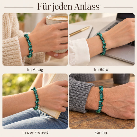 Malachit Splitterarmband – getragen – für jeden Anlass