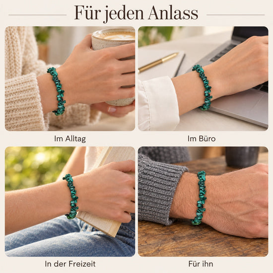 Malachit Splitterarmband – getragen – für jeden Anlass
