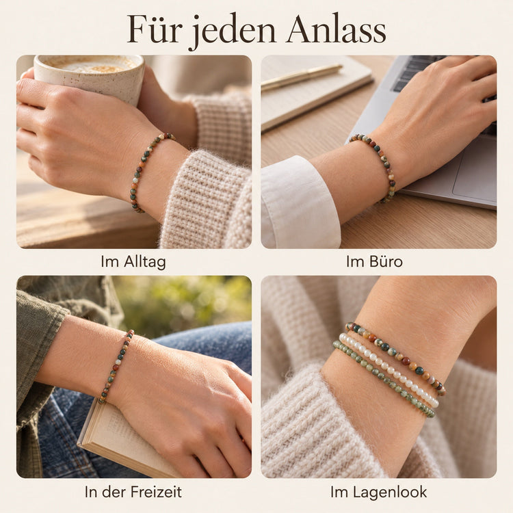 Ozeanjaspis Mini-Kugelarmband | 4 mm – getragen – für jeden Anlass