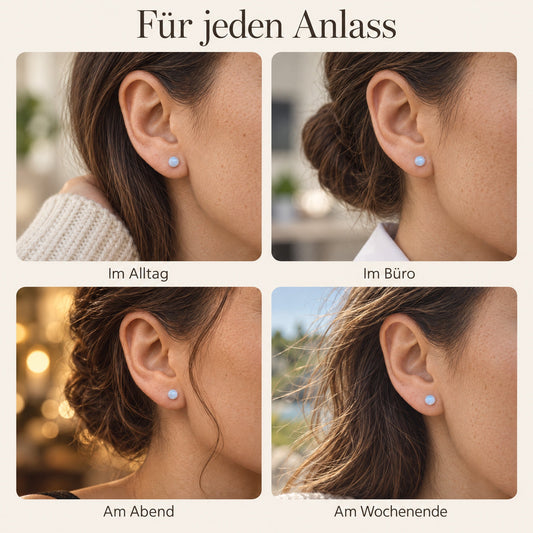 Regenbogen Mondstein Ohrstecker 6 mm | 925 Silber – getragen – für jeden Anlass