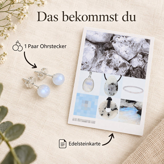 Regenbogen Mondstein Ohrstecker 6 mm | 925 Silber – Lieferumfang
