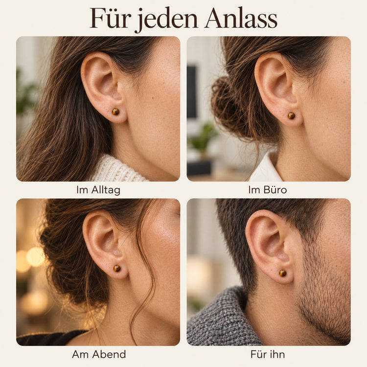 Tigerauge Ohrstecker 6 mm | 925er Silber – getragen – für jeden Anlass