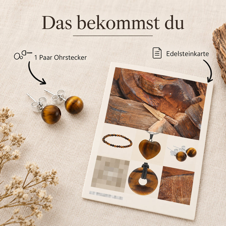 Tigerauge Ohrstecker 6 mm | 925er Silber – Lieferumfang