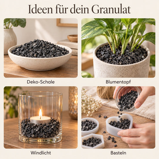 Ideen für Turmalin-Granulat: Deko-Schale, Blumentopf, Windlicht und Basteln