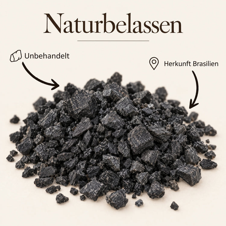 Schwarzer Turmalin Granulat, naturbelassen, Herkunft Brasilien