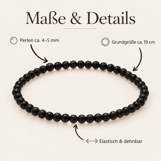 Turmalin, schwarz (Schörl) Mini-Kugelarmband | 4 mm – Maße & Details