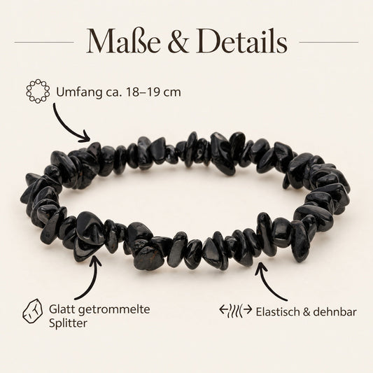 Turmalin, schwarz (Schörl) Splitterarmband – Maße & Details