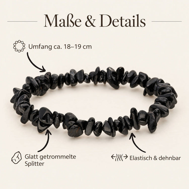 Turmalin, schwarz (Schörl) Splitterarmband – Maße & Details