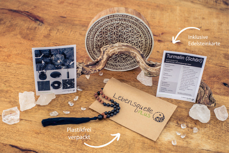Mala aus schwarzem Turmalin (Schörl) zum Thema Schutz